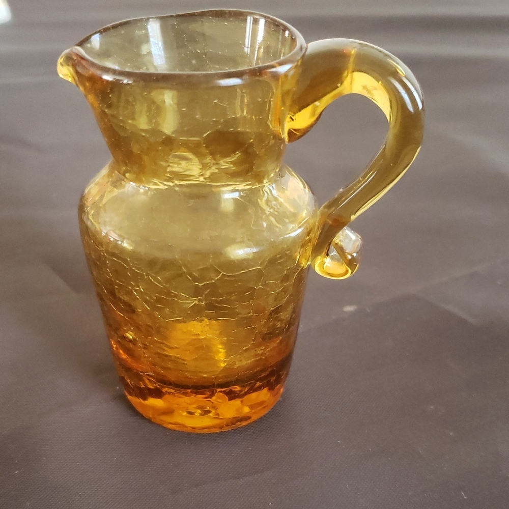 Amber Crackle Glass Pitcher Vase